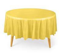 WedDecor Yellow Plastic Tablecloth 84 Inch Round Party Disposable Table Covers for Indoor & Outdoor Birthday, Picnic, Christmas, Weddings, Baby Shower, Party Decorations, 1pc