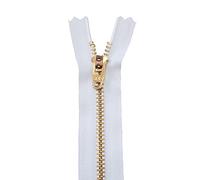 WedDecor YKK Closed-Ended Nylon White Zipper, Heavy Duty Golden Brass Teeth/Head Durable Zipper for Bags, Purses, Dresses, Crafts Making, DIY Sewing Skirt, Luggage, Trousers, 6 Inch (15cm), 1pc