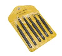 WeddHuis 6 Precision Tweezers Set, Curved Tip, Model Making Tweezers Tool Made of Stainless Steel Pointed Tweezers for Computers, Electronic Repairs, Jewellery, Precision Work, Laboratory Work, Beauty