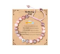 WEDDINEN 5-14 Year Old Birthday Gifts for Girls, Adjustable Pink Nature Stone Heart Bracelet with Message Card for Daughter Granddaughter Niece Sister Friend, 7in, Stone, no gemstone