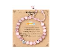 WEDDINEN 5-14 Year Old Birthday Gifts for Girls, Adjustable Pink Nature Stone Heart Bracelet with Message Card for Daughter Granddaughter Niece Sister Friend, 7in, Stone, no gemstone