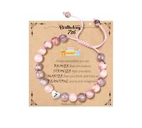 WEDDINEN 5-14 Year Old Birthday Gifts for Girls, Adjustable Pink Nature Stone Heart Bracelet with Message Card for Daughter Granddaughter Niece Sister Friend, 6in, Stone, no gemstone