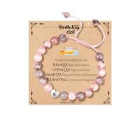WEDDINEN 5-14 Year Old Birthday Gifts for Girls, Adjustable Pink Nature Stone Heart Bracelet with Message Card for Daughter Granddaughter Niece Sister Friend, 6in, Stone, no gemstone