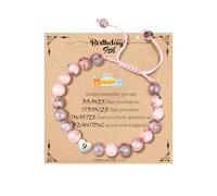 WEDDINEN 5-14 Year Old Birthday Gifts for Girls, Adjustable Pink Nature Stone Heart Bracelet with Message Card for Daughter Granddaughter Niece Sister Friend, 6in, Stone, no gemstone