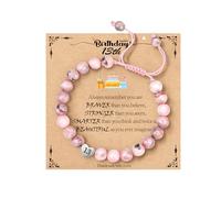 WEDDINEN 5-14 Year Old Birthday Gifts for Girls, Adjustable Pink Nature Stone Heart Bracelet with Message Card for Daughter Granddaughter Niece Sister Friend, 7in, Stone, no gemstone