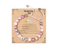 WEDDINEN 5-14 Year Old Birthday Gifts for Girls, Adjustable Pink Nature Stone Heart Bracelet with Message Card for Daughter Granddaughter Niece Sister Friend, 6in, Stone, no gemstone