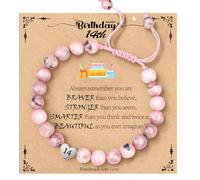 WEDDINEN 5-14 Year Old Birthday Gifts for Girls, Adjustable Pink Nature Stone Heart Bracelet with Message Card for Daughter Granddaughter Niece Sister Friend, 7in, Stone, no gemstone