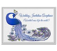 Wedding Acceptance Card - Response to Wedding Invitation - Reply Invite RSVP - Blank Inside to Write own Message - Quality - Unusual Greeting - Blue Peacock Theme