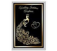 Wedding Acceptance Card - Response to Wedding Invitation - Reply Invite RSVP - Blank Inside to Write own Message - Quality - Unusual Greeting - Cartoon Gold Peacock Theme