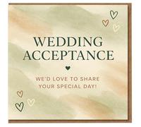 Wedding Acceptance Card - We’d Love to Share Your Special Day - Elegant Hearts Watercolour Design - RSVP Acceptance Greeting Card