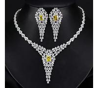 wedding accessories micro tear drop cz pave yellow stone statement necklace earrings for bridal jewelry set jewellery sets