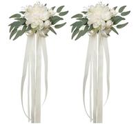Wedding Aisle Decorations Set of 2 Chair Back Flowers Floral Pew Wedding Decorations for Ceremony with Chiffon Ribbons Fall Decor