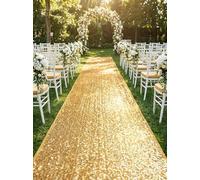 Wedding Aisle Runner: 2FT×15FT Sequin Fabric - Gold Sparkly Carpet Runner for Prom Party Outdoor Grass Floor Indoor Walkway Rug Runner Hallway Decorations