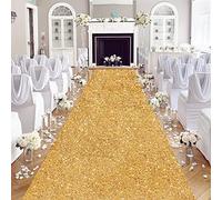 Wedding Aisle Runner: 2FT×15FT Sequin Fabric - Gold Sparkly Carpet Runner for Prom Party Outdoor Grass Floor Indoor Walkway Rug Runner Hallway Decorations