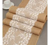 Wedding and Party Rustic Burlap Table Runner with Floral Lace, Made from Eco Friendly Jute Hessian, Reusable and with Finished Edges for Home Decor (30 * 220cm)