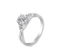 Wedding Anniversary Band, Cute Promise Ring 14K White Gold with Round Shape 1Ct Moissanite Size N 1/2