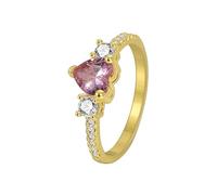 Wedding Anniversary Band, Cute Promise Rings for Women 18K Yellow Gold Heart with Pink Lab Created Morganite Size P 1/2