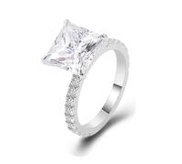 Wedding Anniversary Band, Pretty Rings for Women Square with 2Ct Princess Shape Moissanite 18K White Gold Size S 1/2
