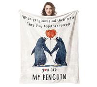 Wedding Anniversary Blanket Gifts Soft Funny Penguin Blanket for Couple Romantic Birthday Valentine's Day Presents for Wife Husband Girlfriend Boyfriend Her Him(51 * 59in) (White)