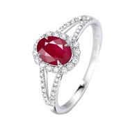 Wedding Anniversary Rings for Wife, Solid 18K White Gold 1ct Lab Grown Ruby Engagement Bands Elegant Real Gold Women Promise Rings Size P 1/2
