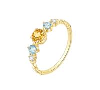 Wedding Anniversary Rings, Funny Engagement Ring with 0.5Cttw Round Citrine, Topaz and Diamond 9K Yellow Gold Size L 1/2