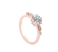 Wedding Anniversary Rings Rose Gold Promise Ring 9K Moissanite Leaf with 6 Claws Round Moissanite 3Ct Size K 1/2 Fashion for Sister New Year Jewelry