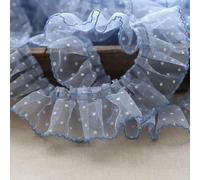 Wedding Applique Roll Ribbons, 6CM Wide Polka Dot Embroidered Mesh Lace Ribbon Applique Trim Multicolor(Light Blue)