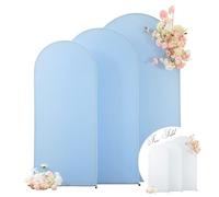 Wedding Arch Backdrop Cover, Set of 3 Spandex Fitted Arch Backdrop Stand Cover 6ft, 5ft, 4ft for Round Top Chiara Backdrop Cover for Birthday Party Decoration,White and Blue