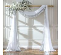 Wedding Arch Drapes - White & Silver Sequin Fabric, 28" x 19ft & 16" x 19ft Panels for Arch, Ceremony, Bridal Shower & Reception