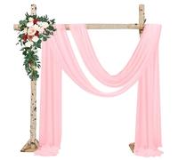 Wedding Arch Draping Fabric 2 Panel 28" x 20Ft Pink Drapes Chiffon Fabric Sheer Backdrop Curtains for Arbor Wedding Ceremony Party Ceiling Decor