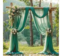 Wedding Arch Draping Fabric, 2 Panels 18FT Emerald Green Sheer Backdrop Curtain Chiffon Fabric Drapery Voile Scarf Draping Panels for Wedding Archway Ceremony Curtain Valance Party Decoration