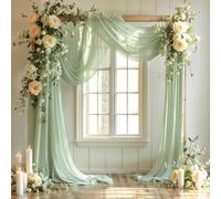 Wedding Arch Draping Fabric, 2 Panels 19FT Sage Green Arch Drapes Chiffon Fabric Drapery for Wedding Arch Decorations Ceremony Reception Party Ceiling Backdrop