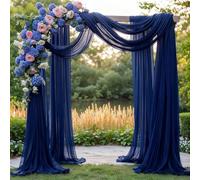 Wedding Arch Draping Fabric, 2 Panels 6 Yards Navy Blue Sheer Backdrop Curtain Window Scarf Valance for Table Event Party Home Decorations（2 Panels）, Navy Blue