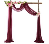 Wedding Arch Draping Fabric Arch Drape Fabric Sheer Wedding Decoration Chiffon Tulle Curtain Draping Backdrop Outdoor Home Drapery Decor Yarn(Wine red,75x1000cm 32.8ft)