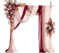 Wedding Arch Draping Fabric, Sheer Chiffon Arch Drape Backdrop for Bridal Shower Photo Booth Church Decor Birthday Party Decor(Red a)