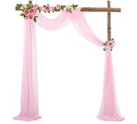 Wedding Arch Sheer Drapery Backdrop Voile Curtain Chiffon Draping Fabric 20Ft Sheer Curtains Arbor Drapery for Wedding Ceremony Reception Party Ceiling Decor, Pink, 1 Panel