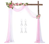 Wedding Arch Sheer Drapery Backdrop Voile Curtain Chiffon Draping Fabric 20Ft Sheer Curtains Arbor Drapery for Wedding Ceremony Reception Party Ceiling Decor, White and Pink, 2 Panels