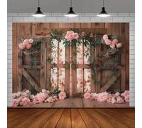 wedding background: country pink floral wooden door and floor background birthday Western denim decoration 440x300CM