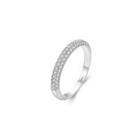 Wedding Band 2mm for Women Cubic Zirconia Cluster Wedding Ring 925 Sterling Silver Double Row of Zircon Size R 1/2 Gifts for Ladies Mother Simple