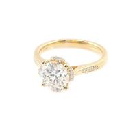 Wedding Band, Cute Promise Rings for Women 14K Yellow Gold Flower with Round Shape Moissanite 1Ct Size R 1/2