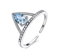 Wedding Band for Women, Blue Cubic Zirconia Ring Adjustable Geometry Triangle Teardrop Cubic Zirconia Silver Sterling Silver Size P 1/2