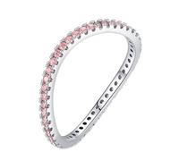 Wedding Band for Women, Engagement Rings 9K White Gold Pink Sapphire Round Shape Wave Trendy Jewelry for Wife Size S 1/2