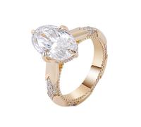 Wedding Band for Women, Simple Engagement Ring Elegant with 2Ct Oval Shape Moissanite 9K Gold Size R 1/2
