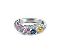 Wedding Band for Women White Gold, Simple Rings Infinity with Rose Quartz Topaz Citrine and Moissanite Platinum 950 Band Ring Size P 1/2