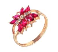 Wedding Band Gold 18K, Women's Engagement Rings Vintage Lab Created Ruby 1.04ct Marquise Shape Jewelry 750 Rose Gold with Moissanite Size T 1/2