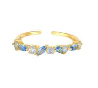 Wedding Band Gold, Ladies Ring Dainty Stackable Open Ring Adjustable with Blue Marquise Shape Topaz 14K Yellow Gold Size M 1/2