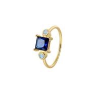 Wedding Band Gold Ring, Woman Ring Lab Created Sapphire Geometric Jewelry 9K Yellow Gold with Opal for Valentine's Day Size R 1/2