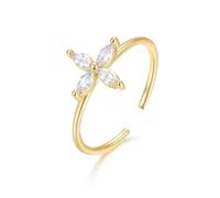Wedding Band Gold, The Promise Ring Flower with Marquise Shape Moissanite 14K Yellow Gold Size M 1/2