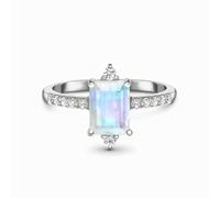 Wedding Band, Gothic Wedding Ring 4 Prongs Rectangle with 1ct Moonstone and Moissanite Silver Platinum 950 Size P 1/2