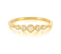 Wedding Band Ring, Gold Ring for Women Half Eternity with Multicolor Round Shape Opal 9K Yellow Gold Size H 1/2